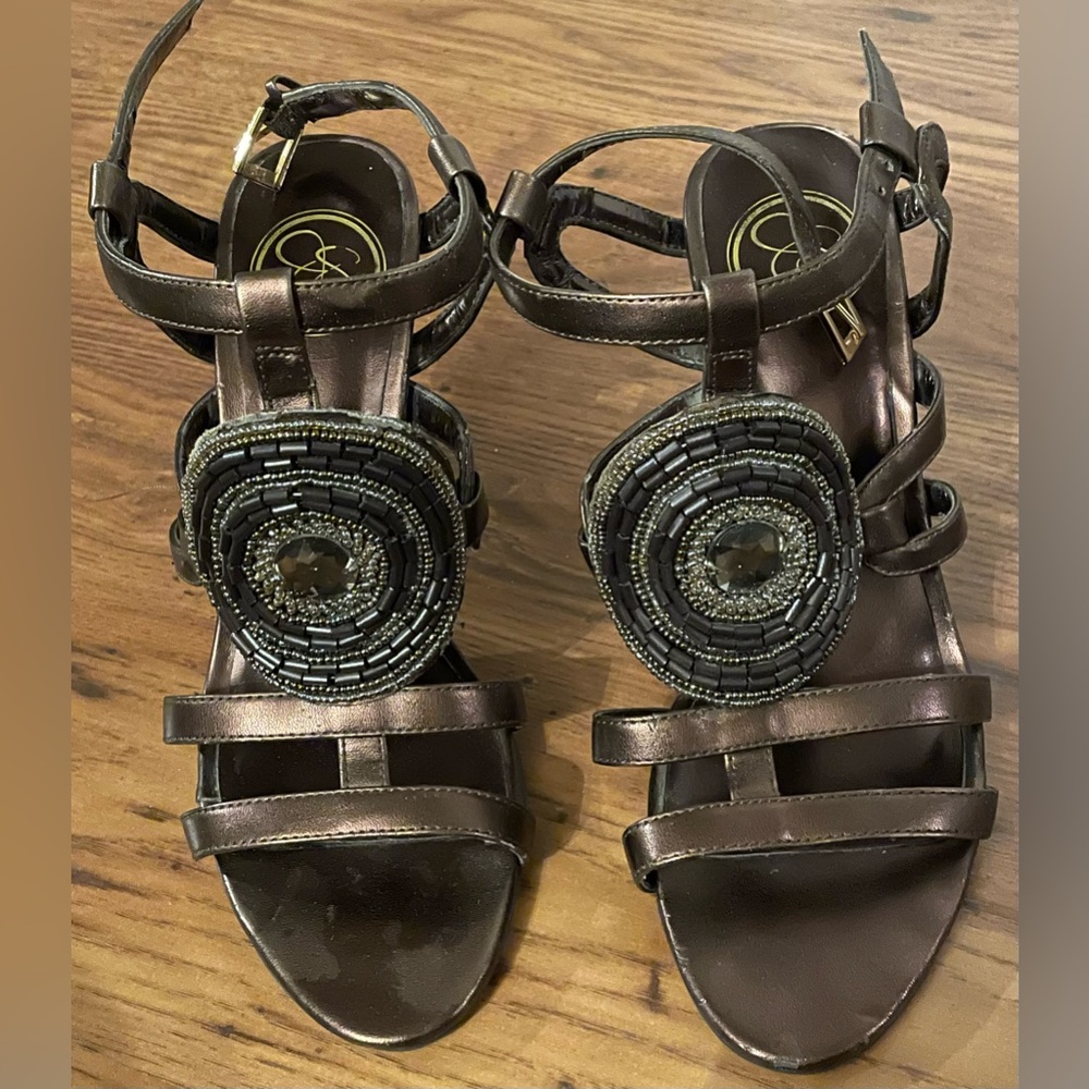 Jessica Metallic Brown Beaded Women's Strappy Heel Sandals